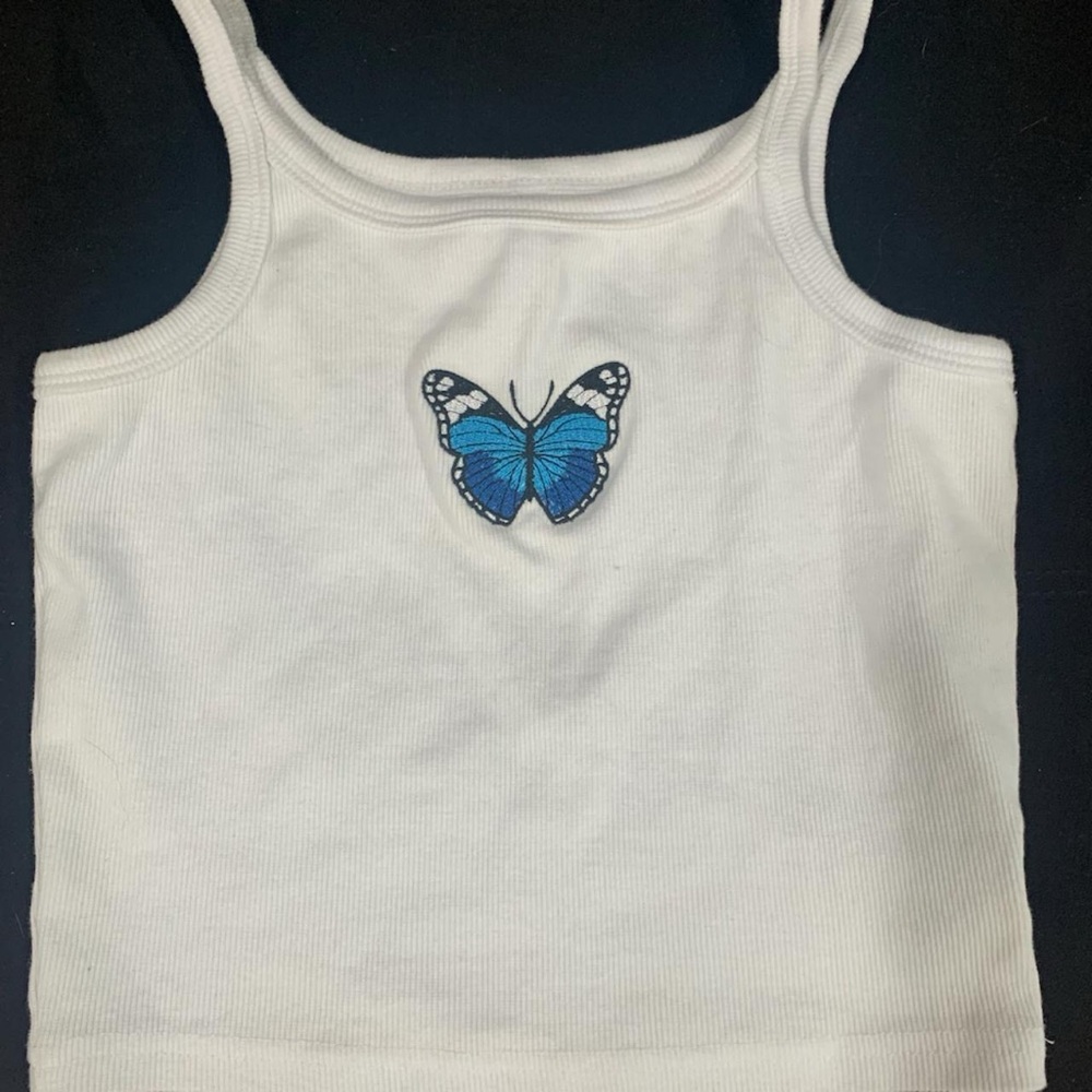 White/Blue butterfly crop top size small